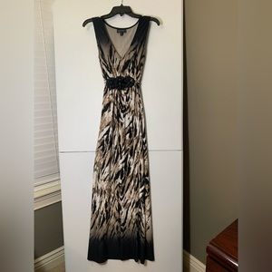 Connected Apparel Womens Maxi Dress Size 8 Brown White Beaded Sleeveless stretch
